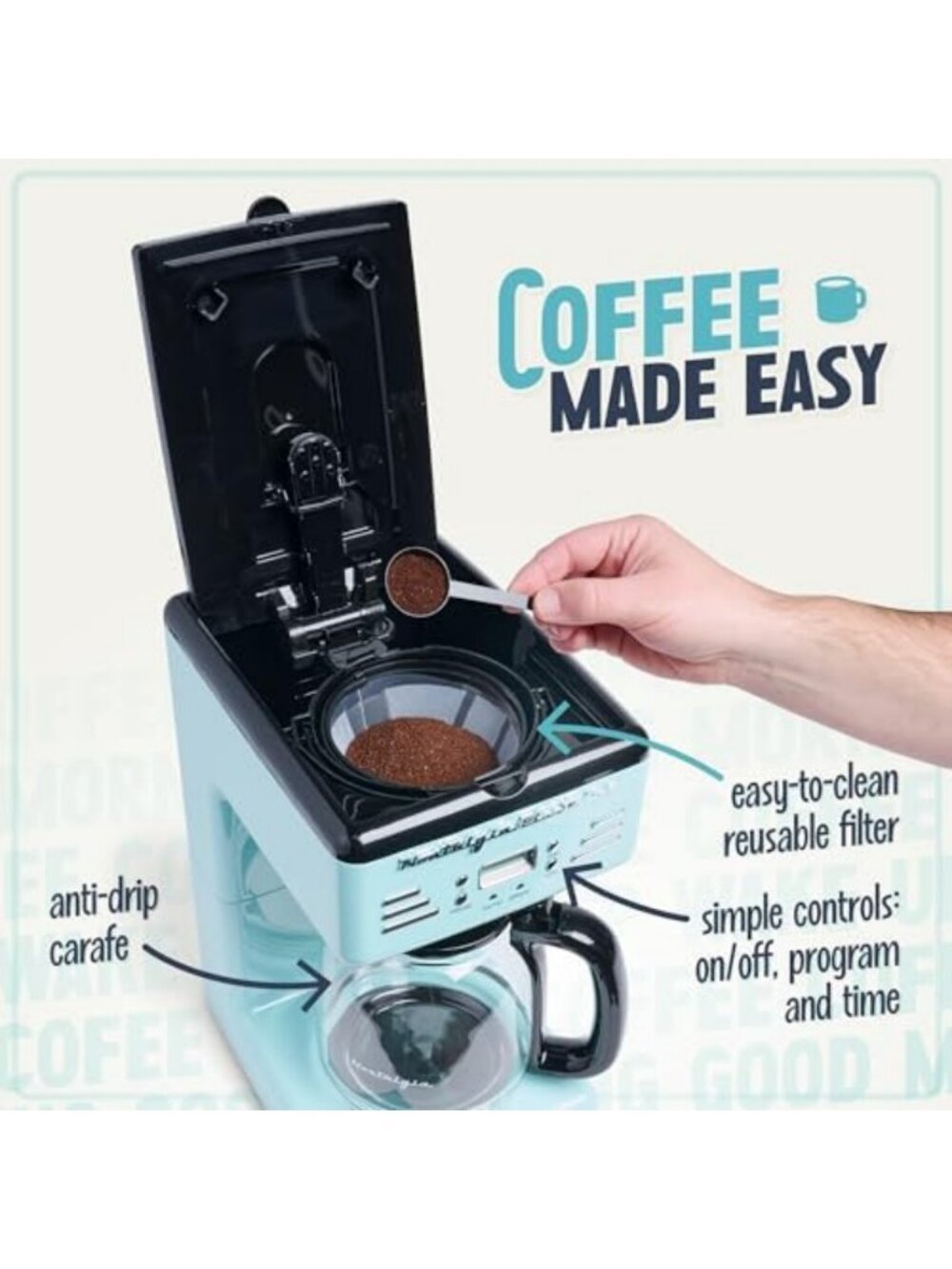 Retro 12-Cup Programmable Coffee Maker with LED Display, Auto Shut-Off & Keep - Picture 4 of 7